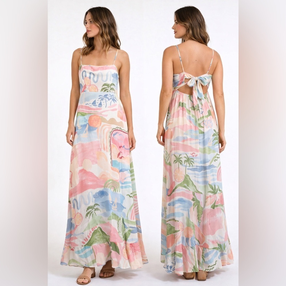 Paper Heart vacation Print Maxi Dress NWT bold print vacation dress